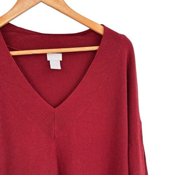 Chicos brick red vneck long tunic length sweater size xlarge - Picture 2 of 6